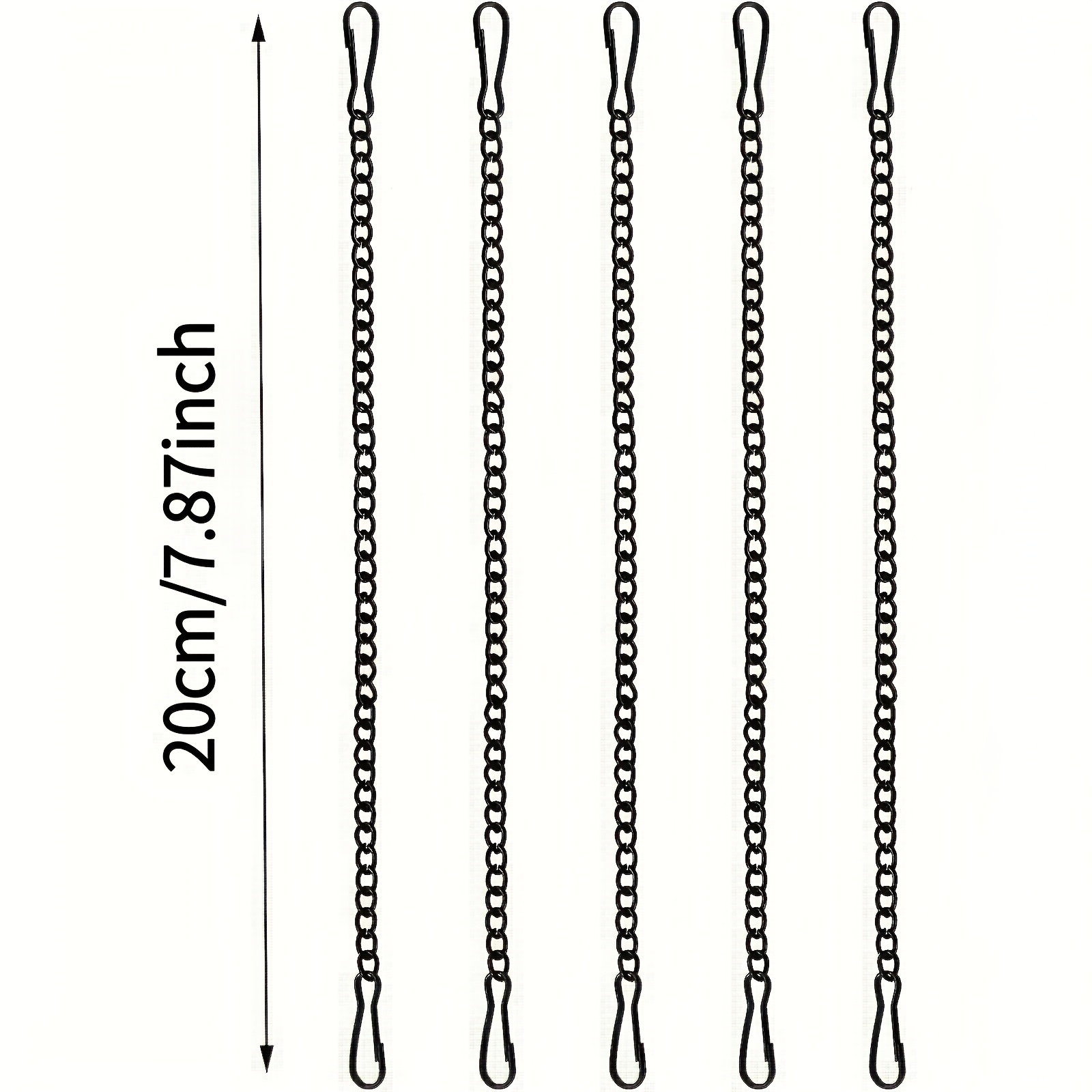 TEMU 5pcs Set Of Black Metal Chains With Hooks, Adjustable Length And Cuttable, Ideal For Various Indoor And Outdoor Uses