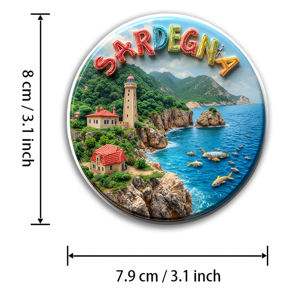 TEMU Acrylic Fridge Magnet, Showcasing The Scenery Of Sardinia's With Colorful , Mountains, And - Ideal For Travel Enthusiasts, Lovers, Or Holiday