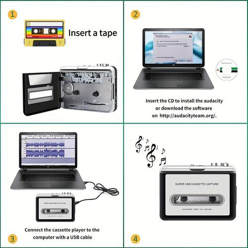 portable tape player to digital er compatible with laptops and personal computers er recorder tapes to digital mp3 silver