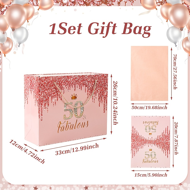 Image of Set,50th Birthday Handheld Bags,rose Gold Diamond Bags, Greeting Card Snow Pear Paper,50th Birthday Party Supplies,happy Birthday Party Decoration Handbags