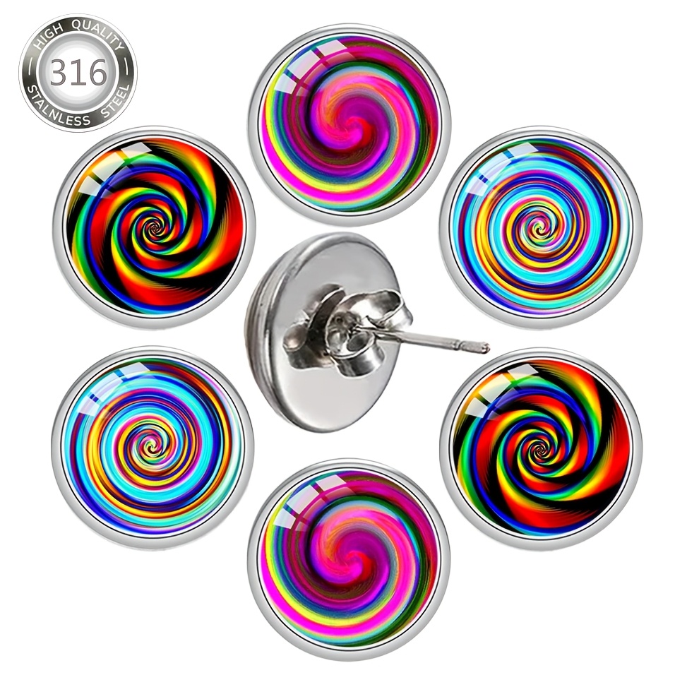 3 Pairs/sets Of Elegant And Sexy Swirl Glass Steel Earrings, For Men And Women, Matching For Daily And Vacation Wear