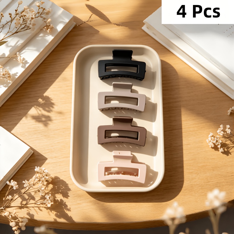 TEMU 4/5 pinzas para el cabello rectangulares huecas de color sólido mate, pinzas para el cabello para mujeres, antideslizantes y resistentes,