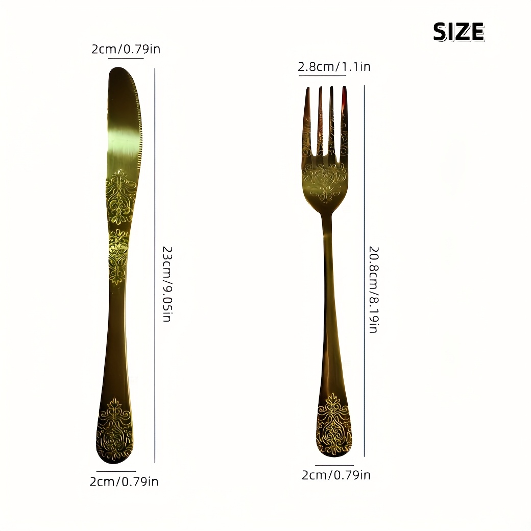 unique carved   tableware set stainless steel kitchen utensil set   steak knife and fork dishwasher safe wedding and housewarming gift set Product details 4