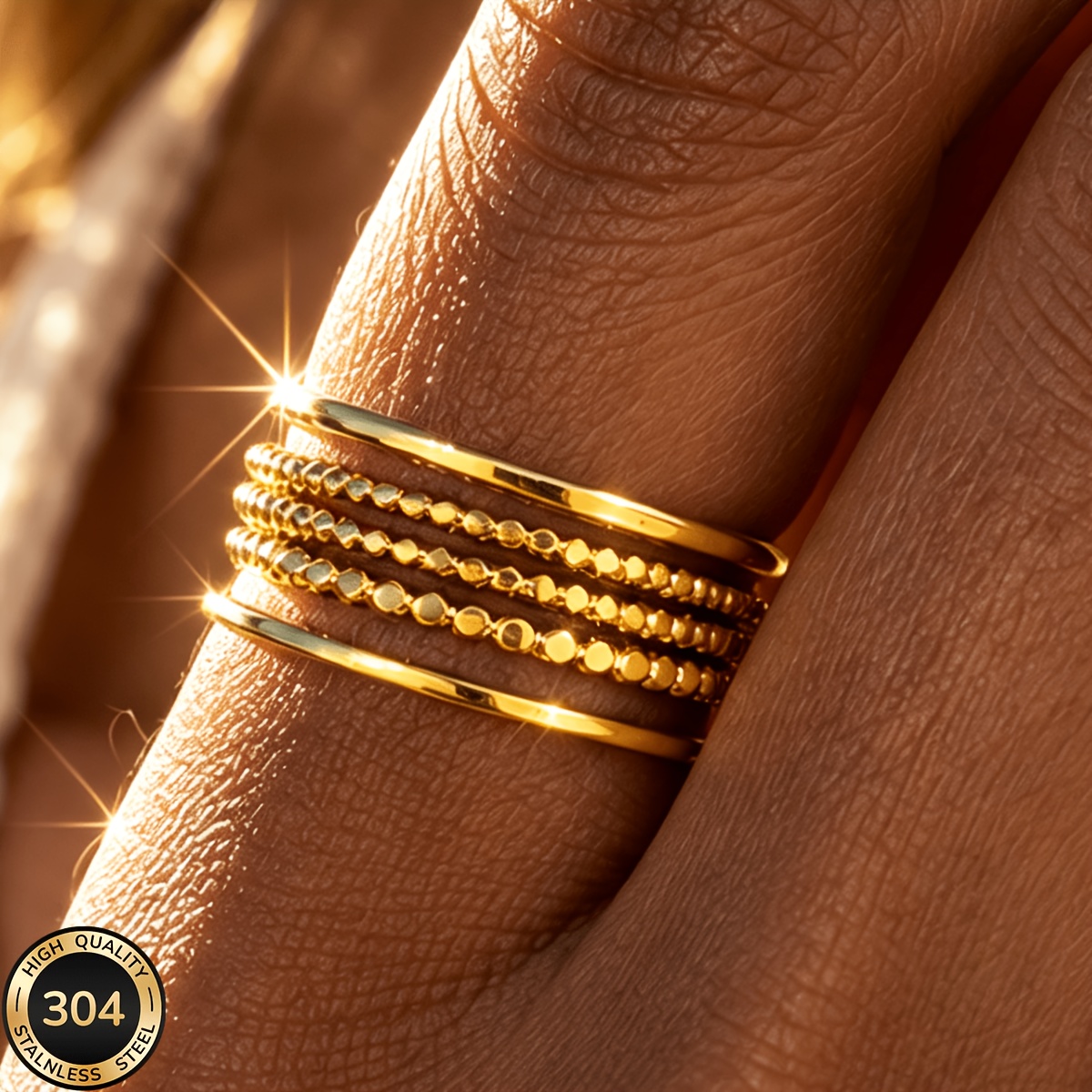 18K Gold Plated Stainless Steel Personalized Open Ring, Unisex