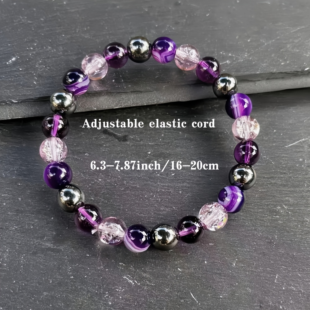 Unisex Natural Amethyst Agate Handmade Elastic Bracelet