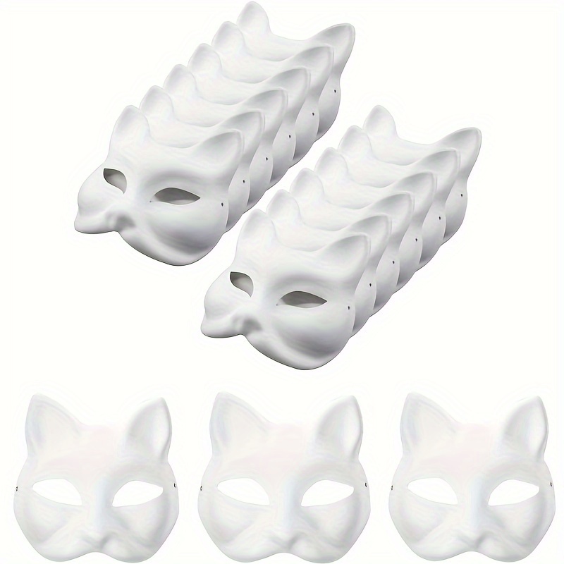 

15pcsdiy Unpainted Masquerade Mask Cat Paper Mask White Craft Mask Pulp Blank Paintable Masks