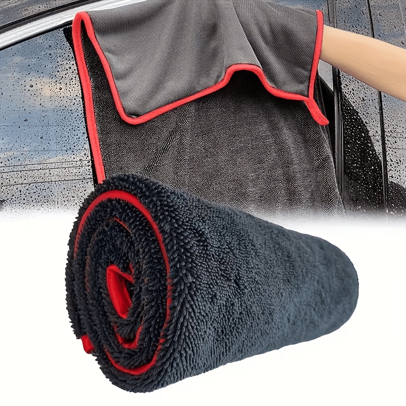 TEMU Xxl Extra Large Microfiber Car Drying Towel With Twist - Super Absorbent Thickened Technology For Cars, Trucks, Boats- Red And Gray Detailing