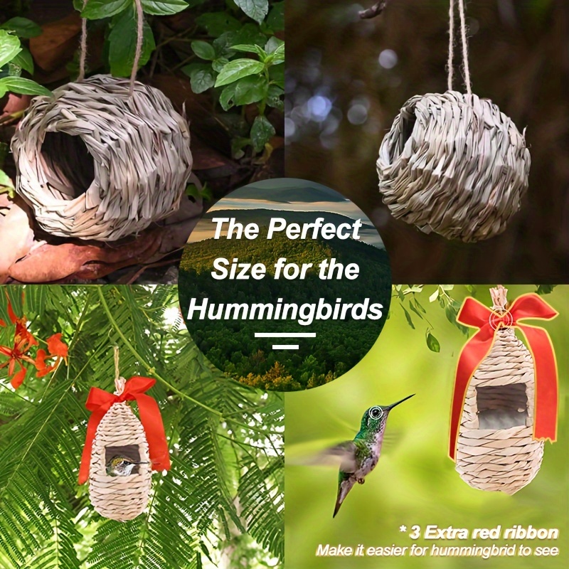 11 pcs hummingbird houses for outside hanging with   and hooks hummingbird nest house natural grass hanging bird hut hand woven hummingbird nest for garden window outdoor home decoration details 0