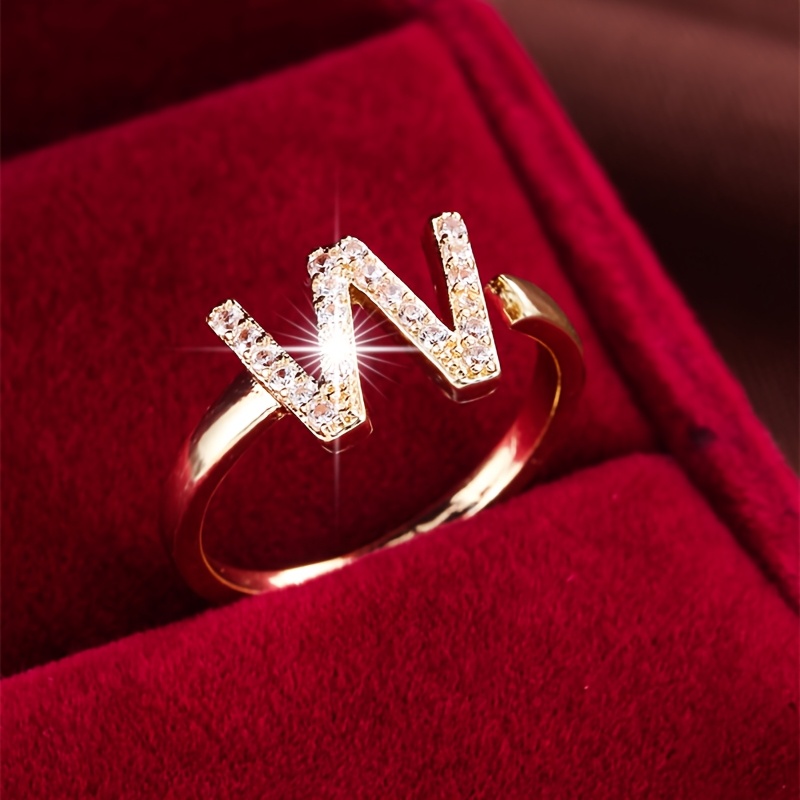 Adjustable Letter Open End Women's Ring Golden Plated