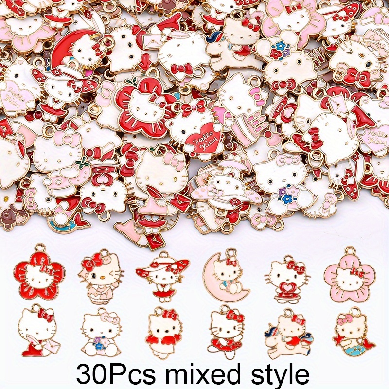 TEMU 30pcs Mixed Hello Kitty Summer Theme Alloy Set - Alloy Charms With Holes Suitable For Keychains, Earrings, Bracelets, And Necklaces - Creative