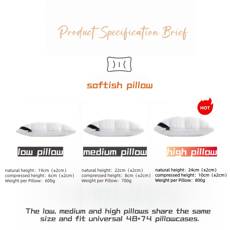 2pcs Luxury 5-Star Hotel Ergonomic Pillows - Neck Support & Deep Sleep, Hypoallergenic Polyester, All Seasons Bedding for RV, Home & Bedroom, 48.26x73.66 cm