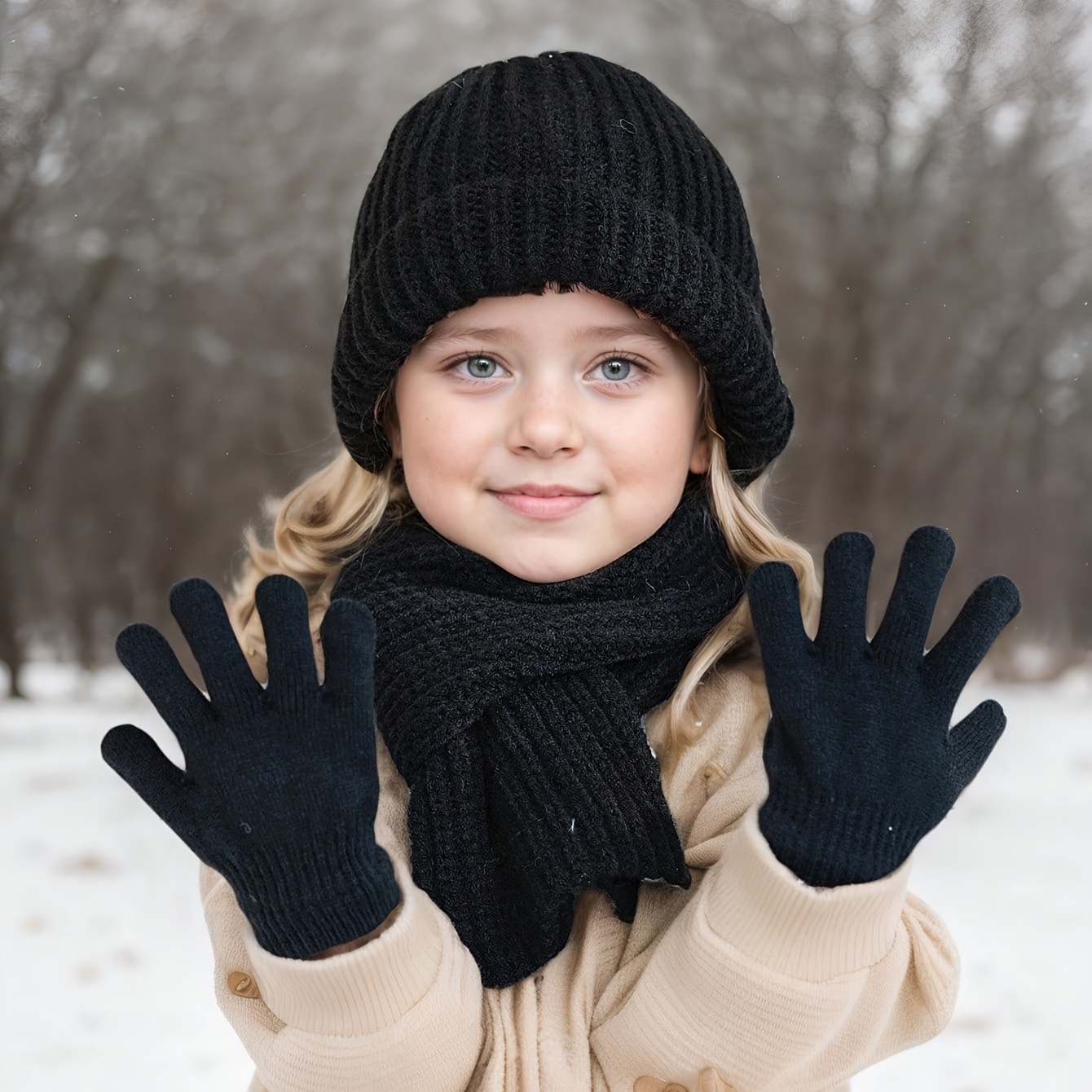 children warm knit hat scarf gloves set winter hat Temu Ireland