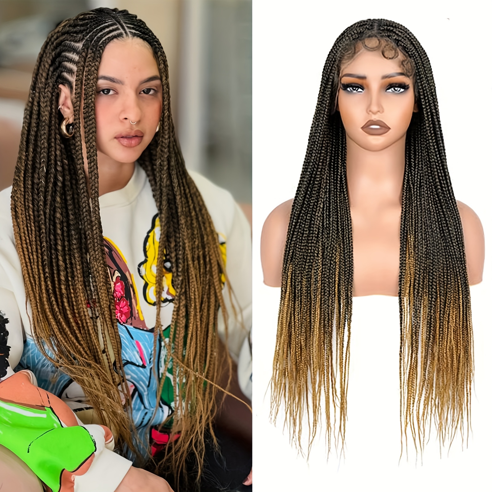 Box Braids 360° Hd Full Lace Braided Wigs For Women Glueless Hd Lace With Synthetic Hair Lightweight Hand-made Braid Wig For Women Daily Use (1bt27, 28 Inch)