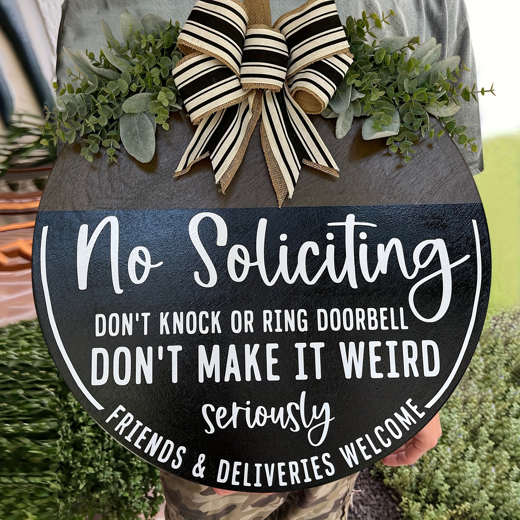 

No Soliciting Sign, Black Wreath Decoration For Porch Decor Hanging Gift For Farmhouse Home Bar Outdoor Indoor, Suitable For Rv Decoration, Year Round Decoration