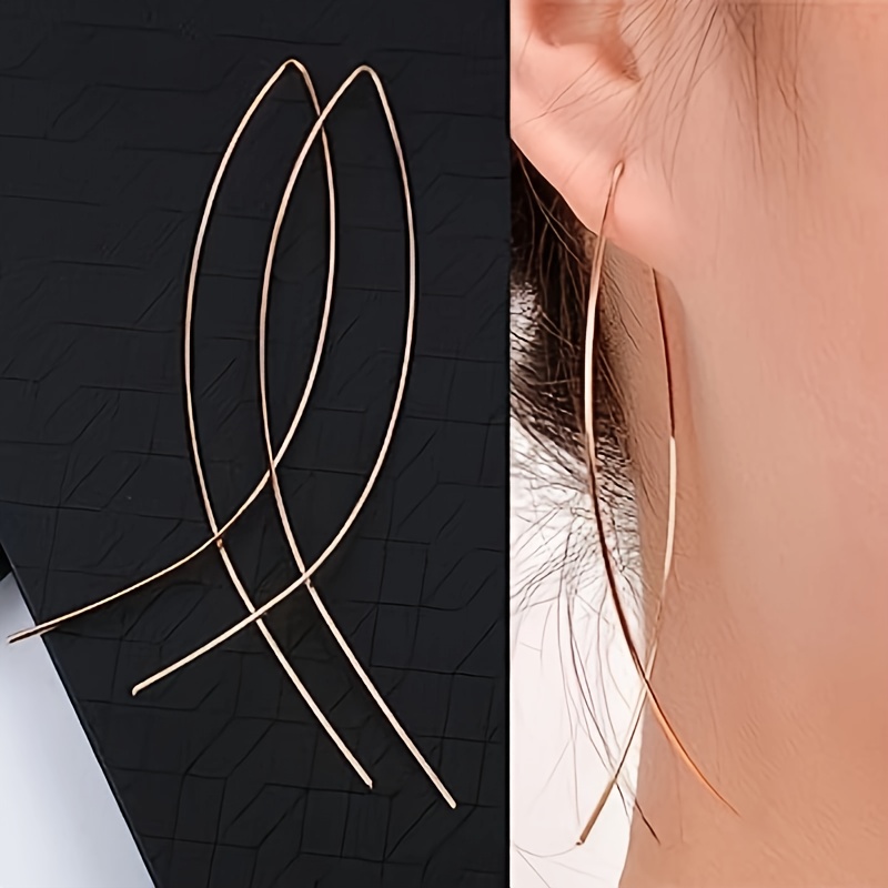 Image of 2pcs/set Metallic Cross Lines Stud Earrings