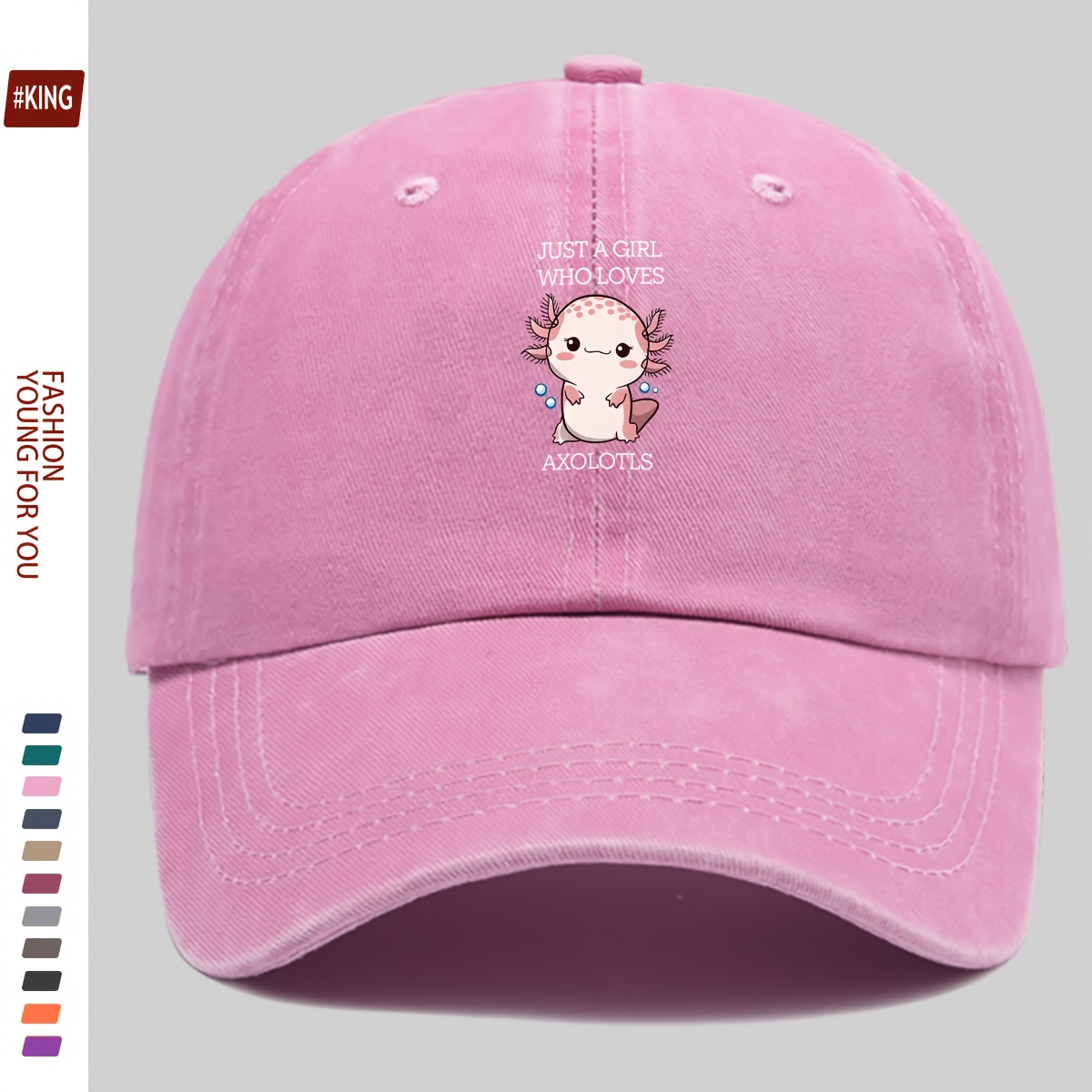 TEMU 1pc Cute Cartoon Axolotl Print Baseball , Fashionable And Adorable, Breathable And Comfortable, Solid Color With "axolotl" And "just A Who "
