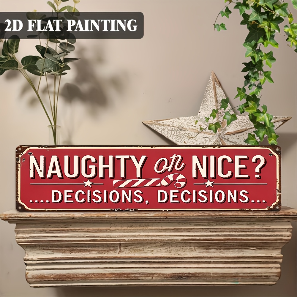 TEMU 2d Flat - 1pc Vintage Metal Wall Decor Sign "? , ..." - Rustic Farmhouse Christmas Decoration With Lettering, 16x4 Inch Large Lettering Indoor