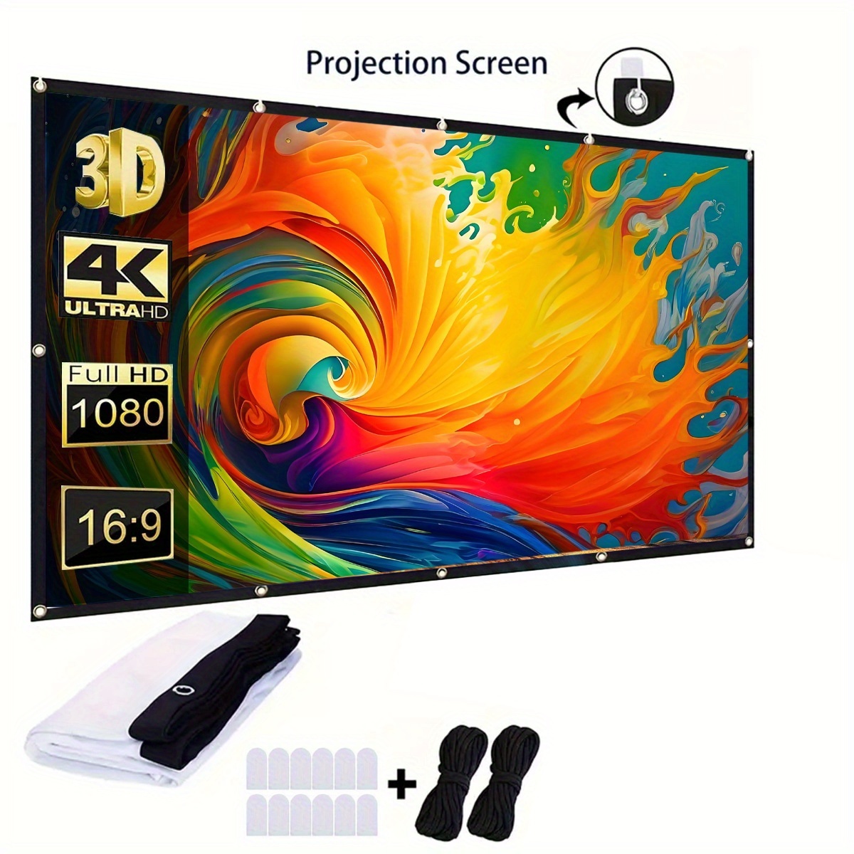 TEMU 4k Projector Screen: 100-inch 3d Portable Foldable Projection Screen, Ideal For Home Theater, Outdoor Camping, Office And Home Theater Use,