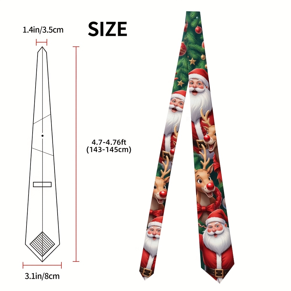 TEMU 1pc, Christmas Santa Reindeer Festive Cartoon Print Elegant 8cm Fun Christmas Tie, Polyester Printed Tie, Great For Business & Christmas Gifts,