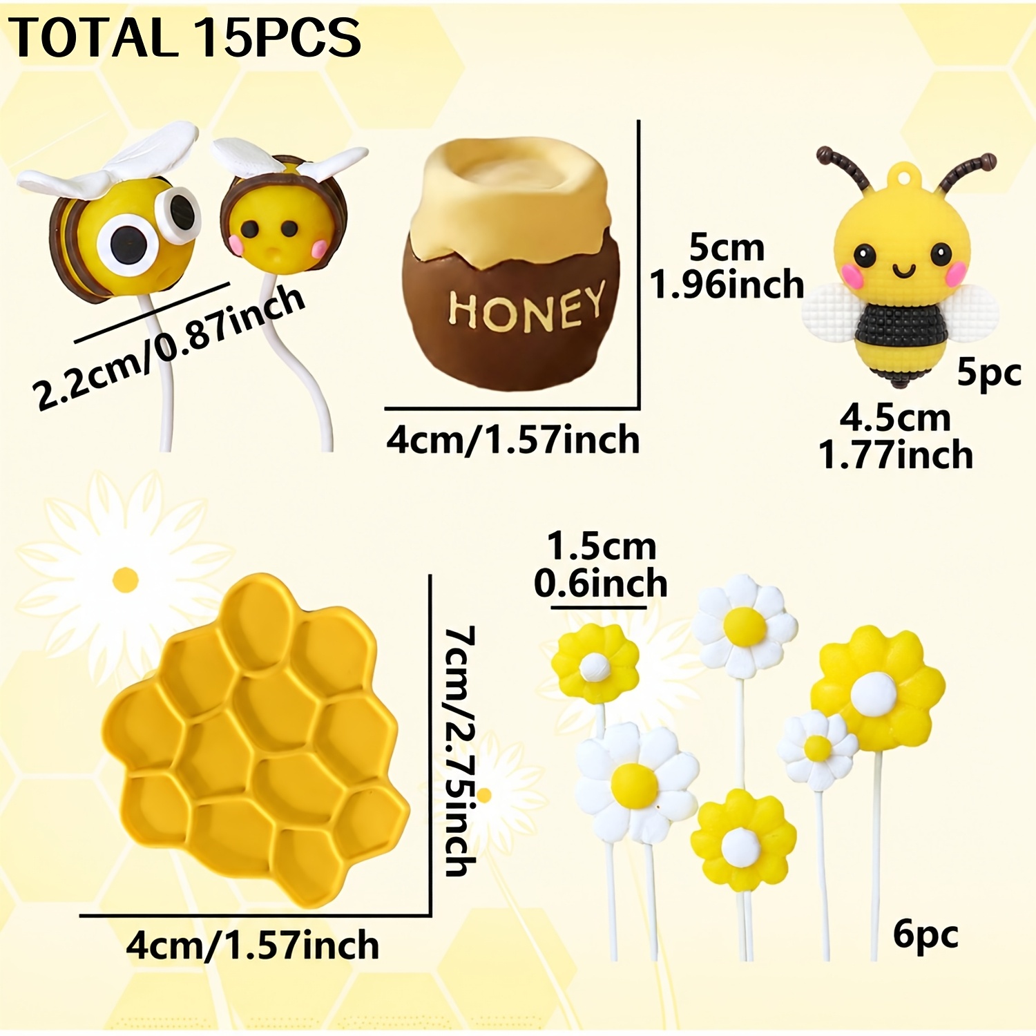 Laventy 10/15pcs Honey Bear Cake Decorations Decorations Bee Cupcake Toppers Fun 1 Cake Topper Daisy Flower Cake Topper For Gender Reveal Birthday Bridal Shower