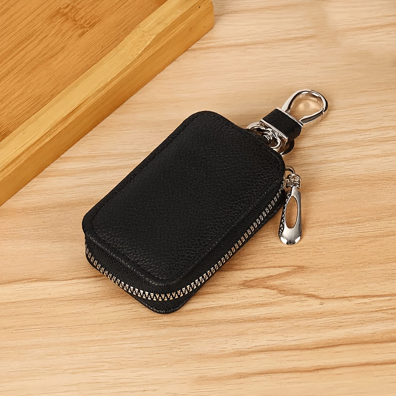 TEMU Unisex Grained Pu Key Case Portable Zipper Key Holder Anti Scratch Anti Lost Metal Hook Key Pouch High Quality Small Key Wallet Multifunctional