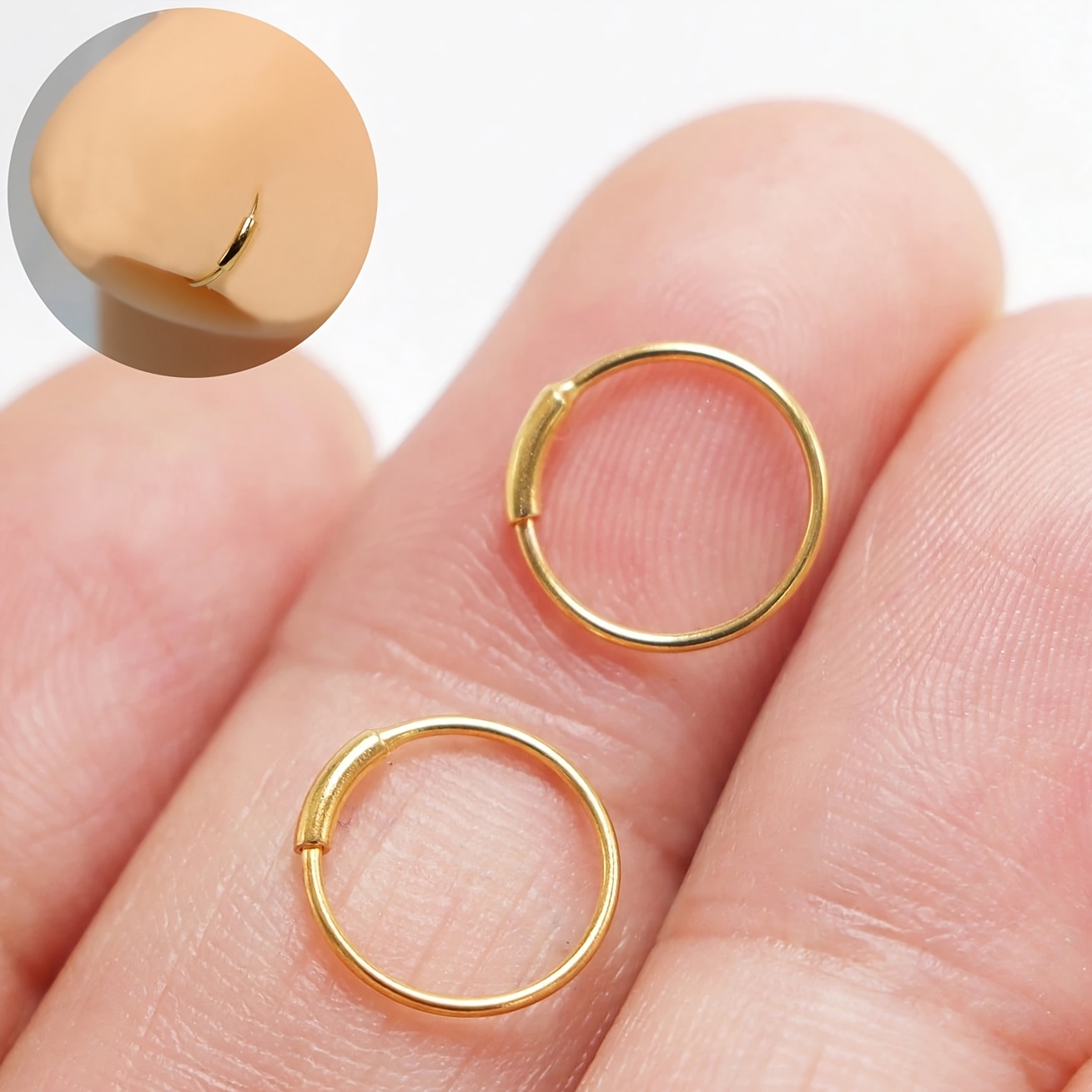 E-shop 2 Stück Minimalistische 316 Edelstahl Offene Nasen Septum Ring Piercing Ohrlöcher Ringe, Hypoallergener Nasenring Geeignet für Männer und Frauen