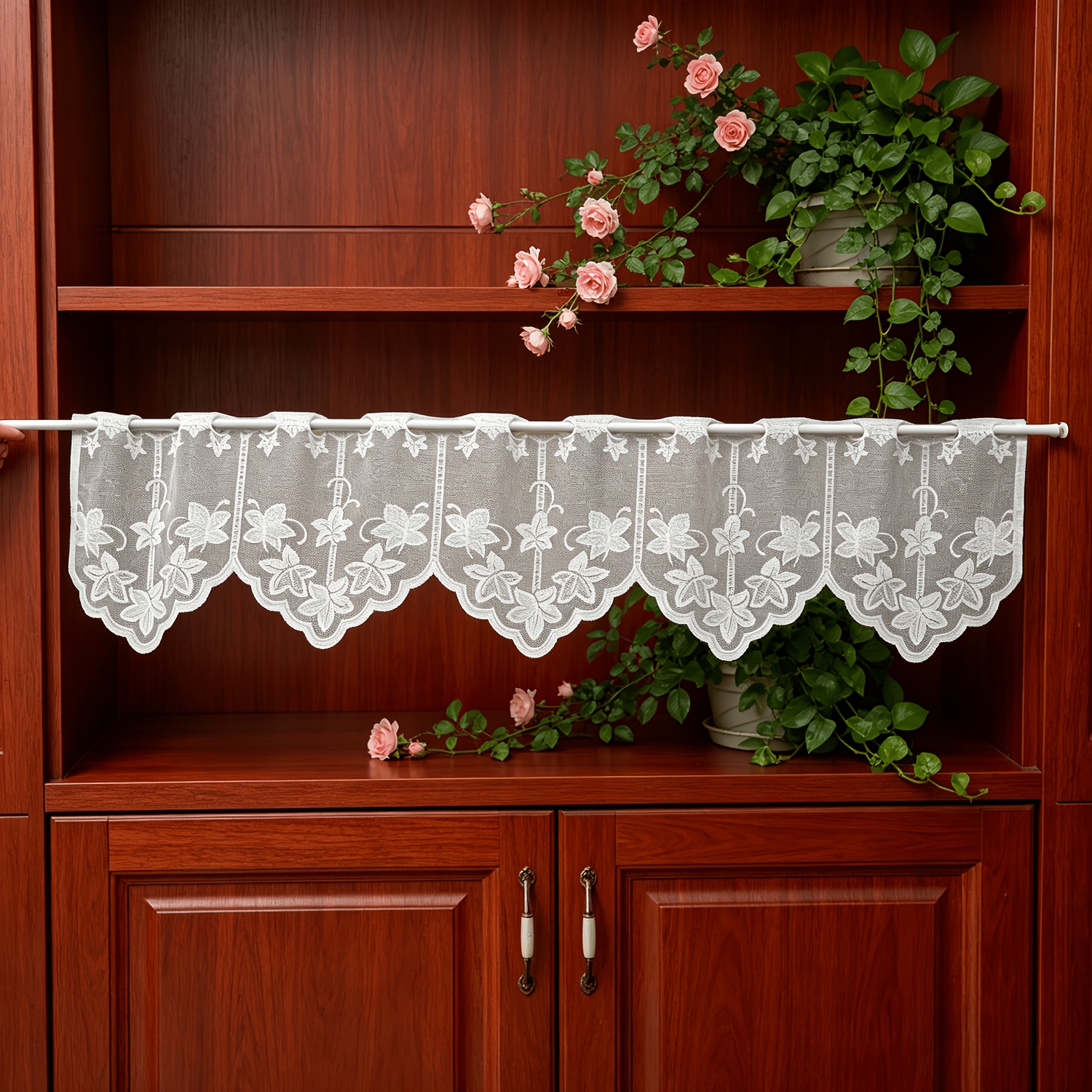 TEMU 1pc Rod Decor Drapes Small Curtains Decorative Curtains, Covering And Beautifying, Suitable For Cabinet/coffee Cabinet/shoe