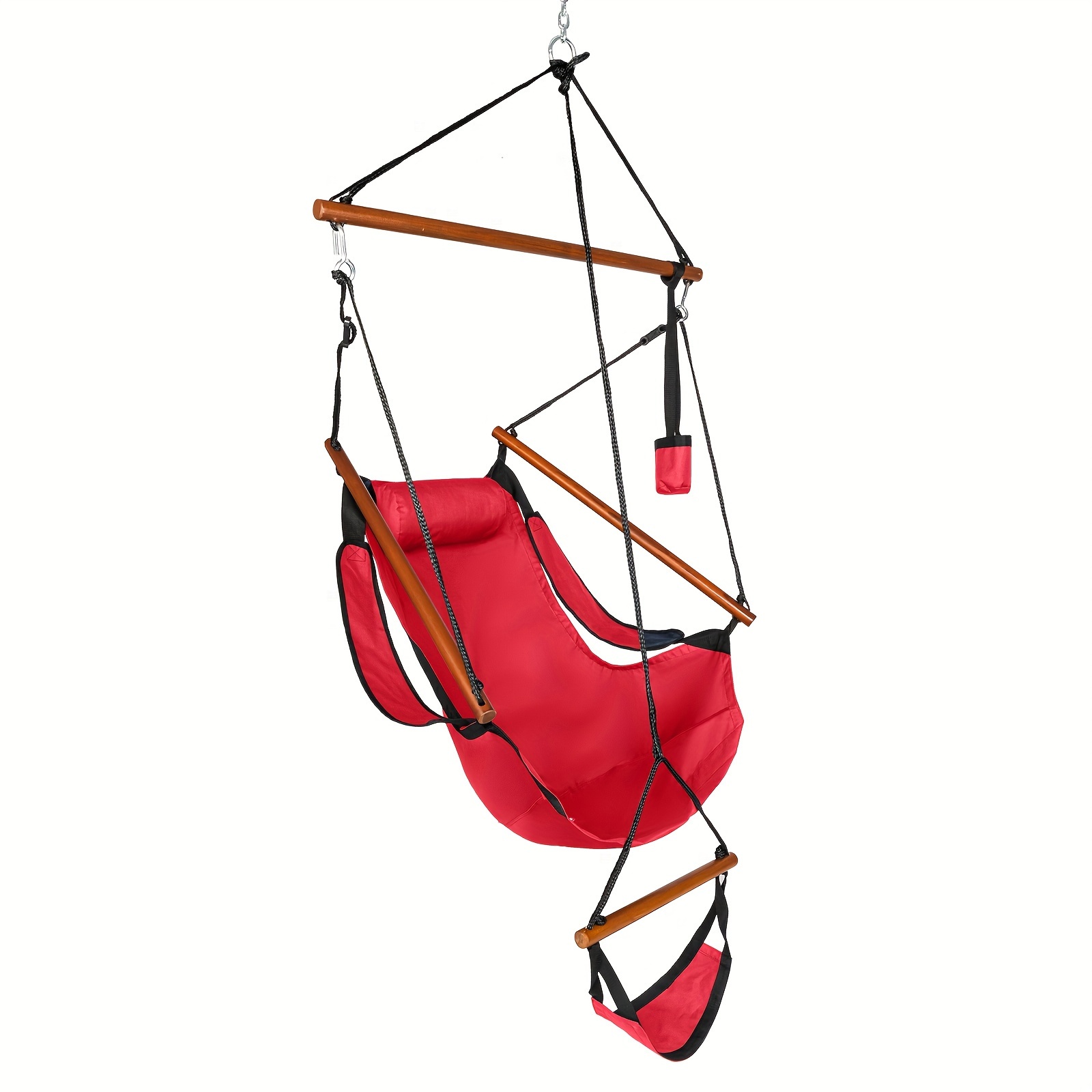 1pc outdoor hanging chair with cup holder durable oxford fabric and hardwood construction no power required patio garden furniture