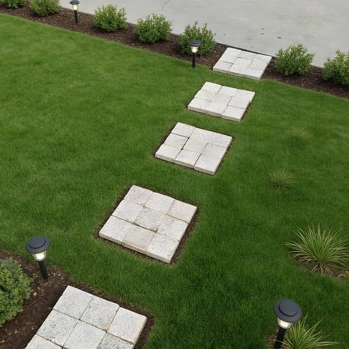 a set of four combinable natural marble patio stones suitable for outdoor settings such as courtyards gardens and designed in a modern minimalist style each stone flexibly