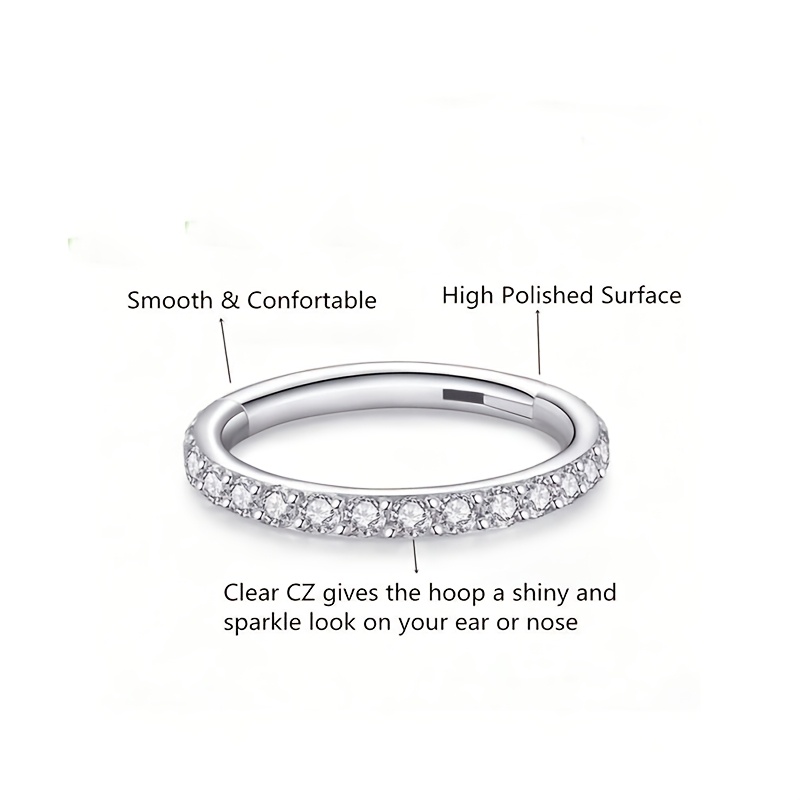 TEMU 1pc High-end Stainless Steel Piercing 5a Zirconia Nose Ear Ring Seamless Beveled Setting Closure Ring Suitable For Men And Women Daily Wear