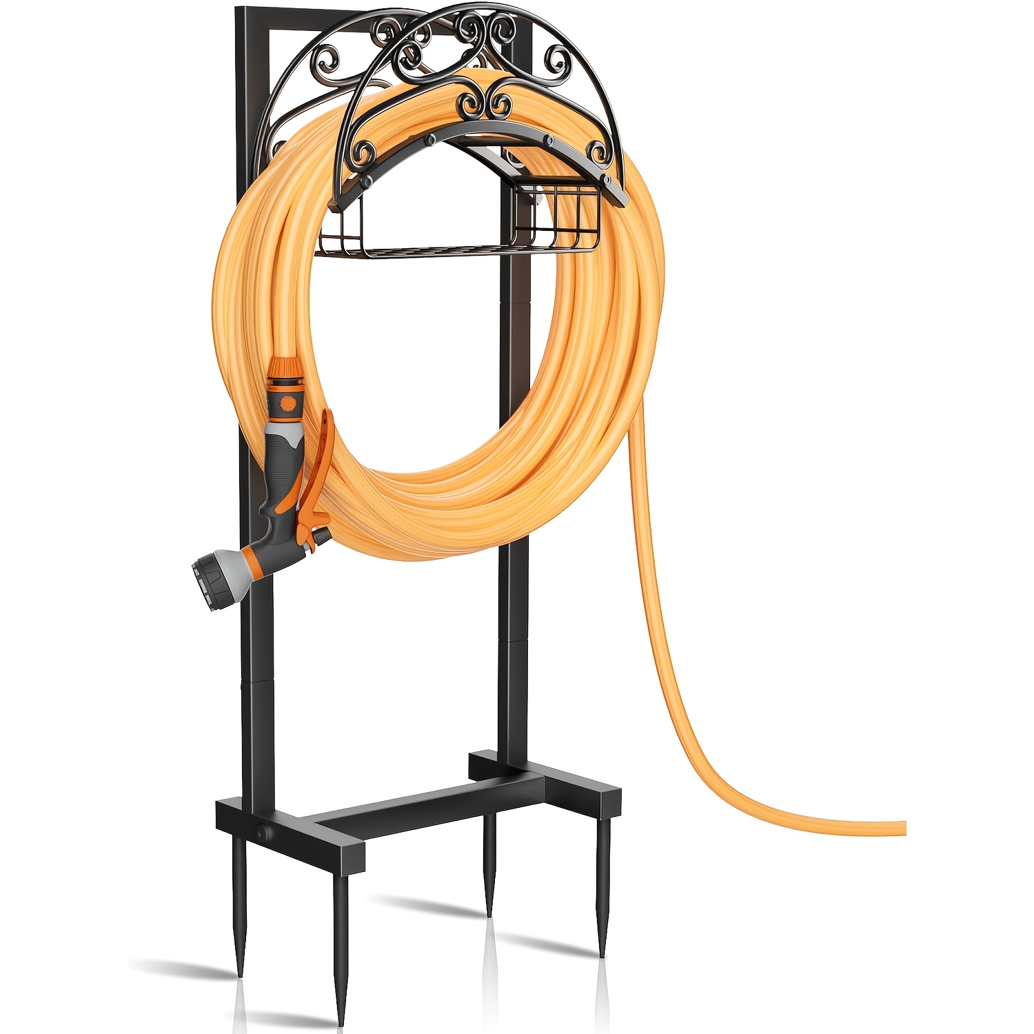 Image of Garden Water Pipe Rack With Storage Basket | Sturdy Hold 151 Feet, Garden Hose Stand/hanger Freestanding, Suitable For Outdoor Courtyard Lawn Farms Gifts For