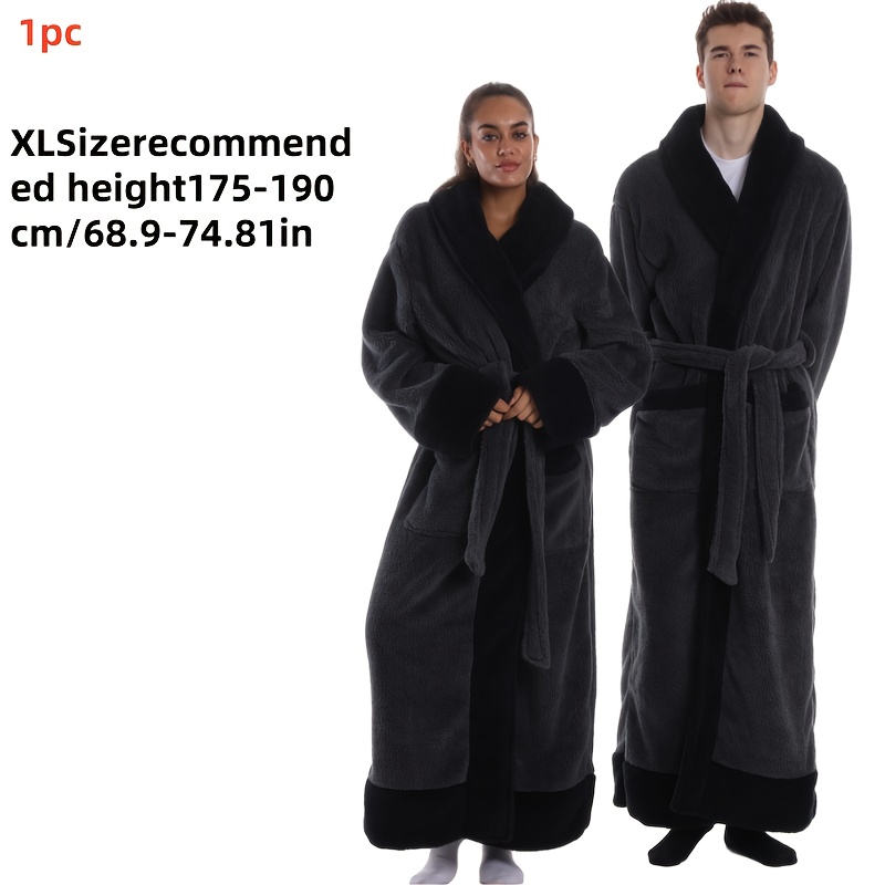 1pc Luxury Bathrobe - Thickened Longrobe with Full Coverage, Plush Coral Fleece (Coral Fleece) - Elegant Robe for Women/Men, Spa, Lounge,   Wear -   in Red/Black/Gray -   Bathrobe, Spalike Attire, Modern Robe