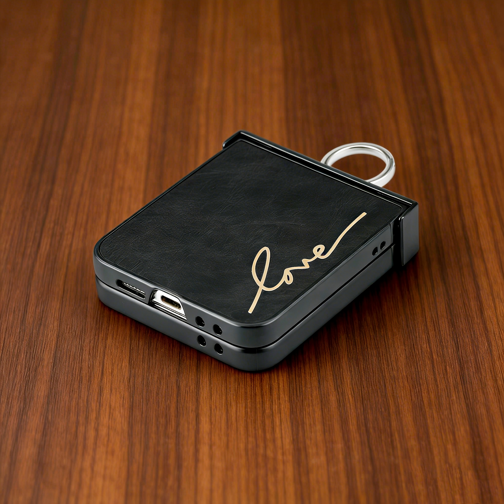 TEMU Coque de téléphone - Cuir PU en peau de , police d', anneau électroplaqué, support de charnière, protection intégrale, coque rigide pliante