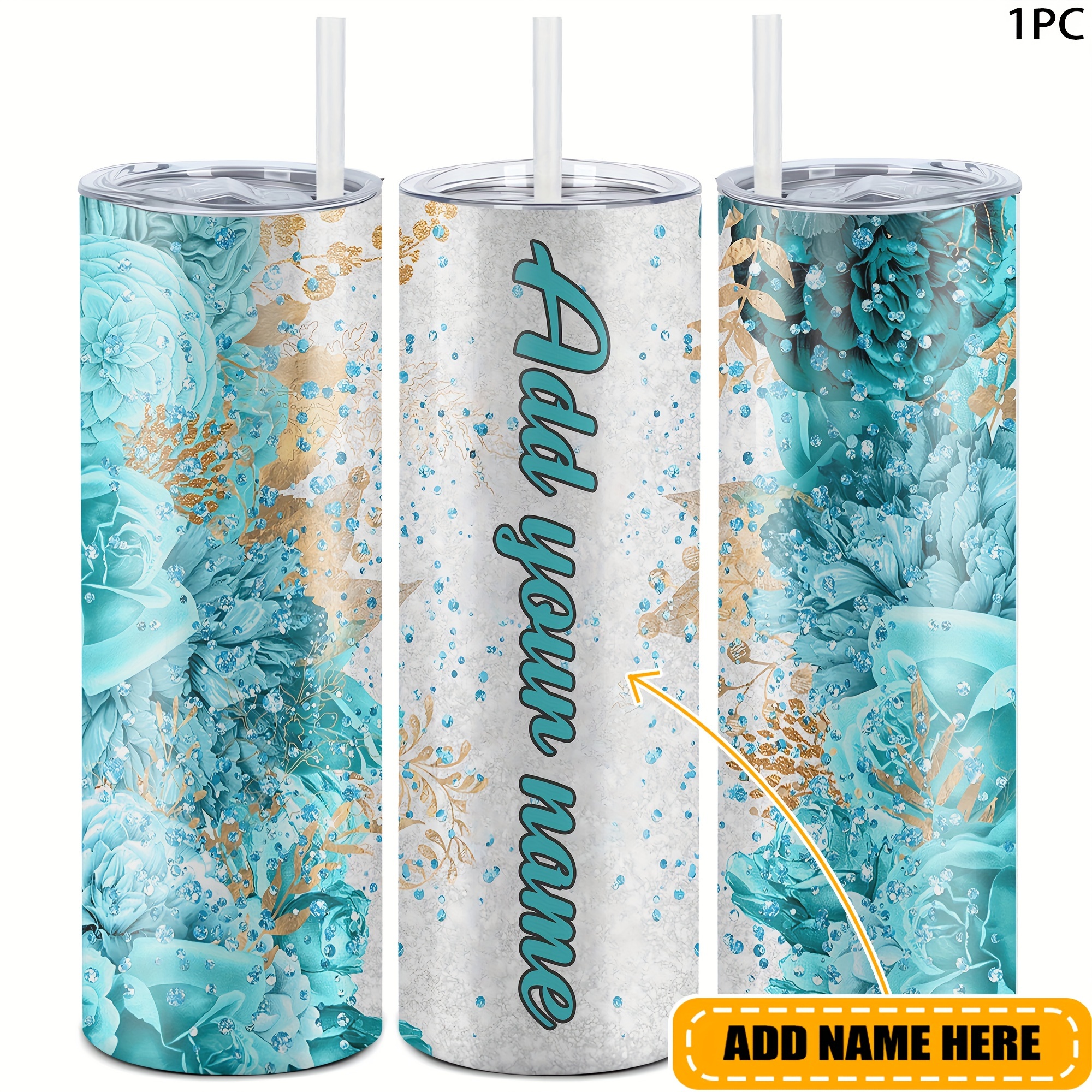 

Personalized Custom Name 20oz Tumbler: Blue Flower Design, Perfect For Christmas, Thanksgiving, Easter, Hanukkah, And More - 18/8 Stainless Steel, Sweat Proof, And Double Wall Insulation