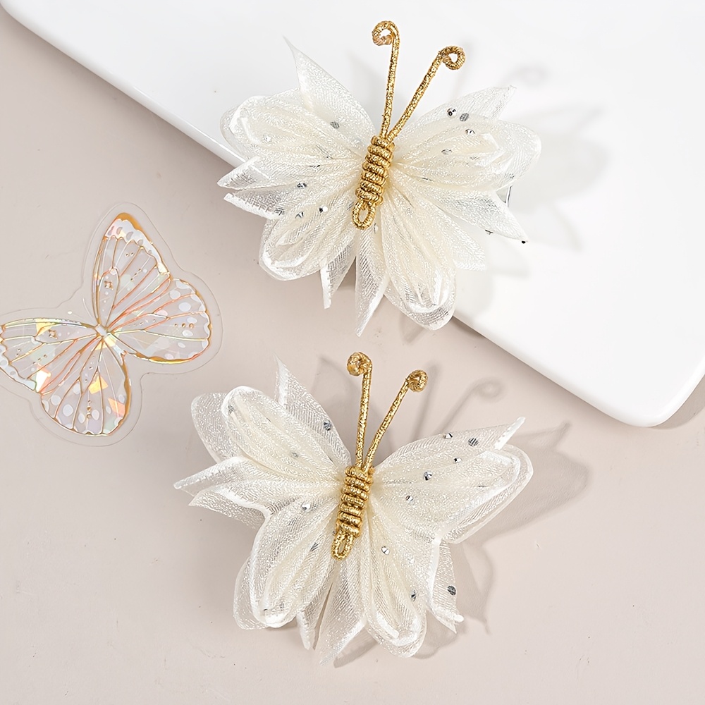 2pcs Adorable Hair Clips For Beige Mesh Barrettes With Rhinestone Versatile Stylish Accessories For For Birthday Party For Gifts
