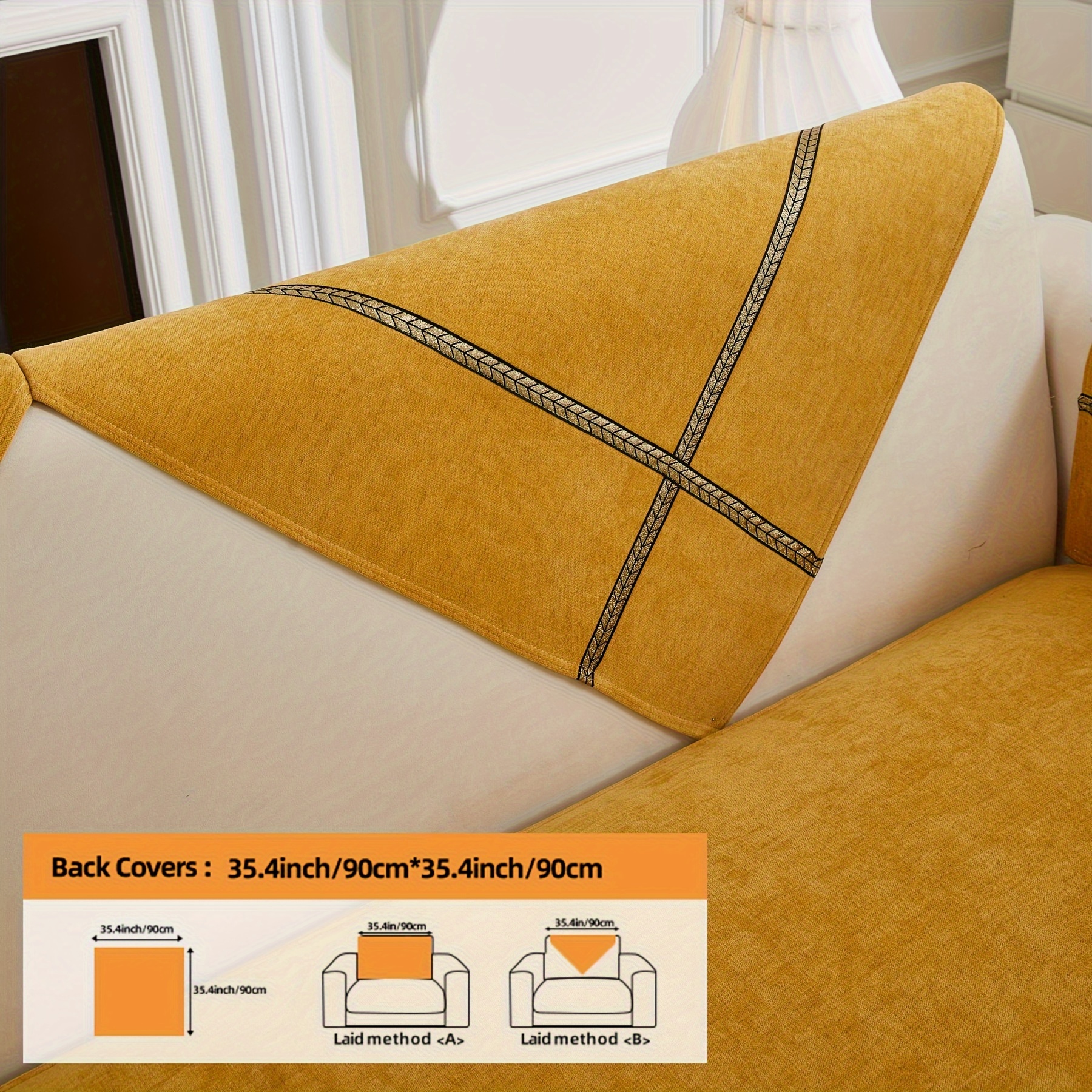 TEMU 1pc Bohemian Style Sofa Cover, Chenille Plain Ribbon Sofa Protective Cover, Suitable For 4-seat, 2-seat Sofa, Armchair, Combined 3-seat, Soft