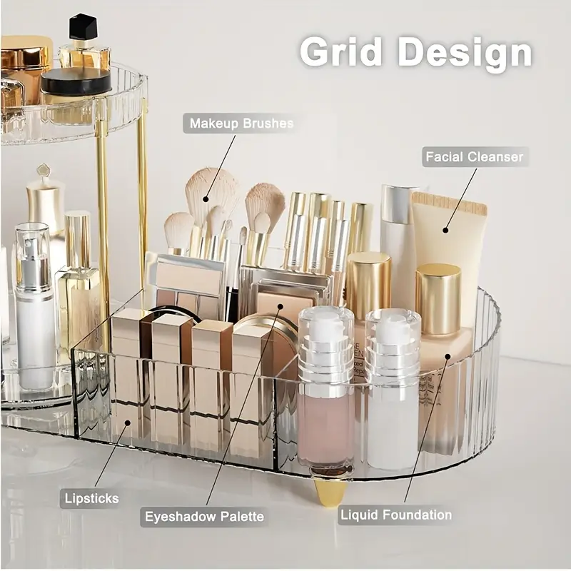 2 layer transparent acrylic makeup storage box with transparent golden silvery pad makeup storage rack for dressing table to store skincare products brushes perfume Product details 7