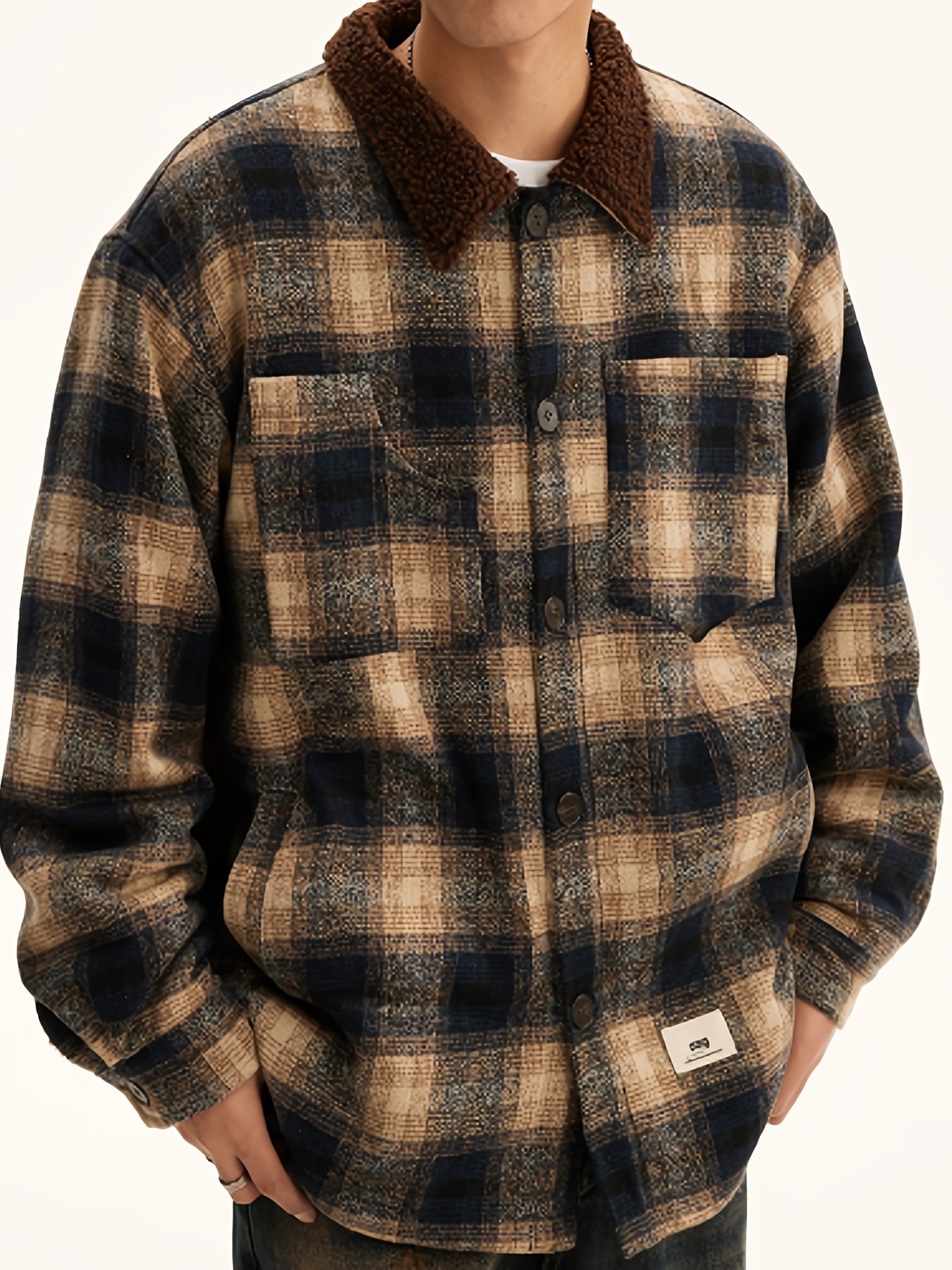 chaqueta acolchada poliéster cuadros estilo vintage Temu Chile