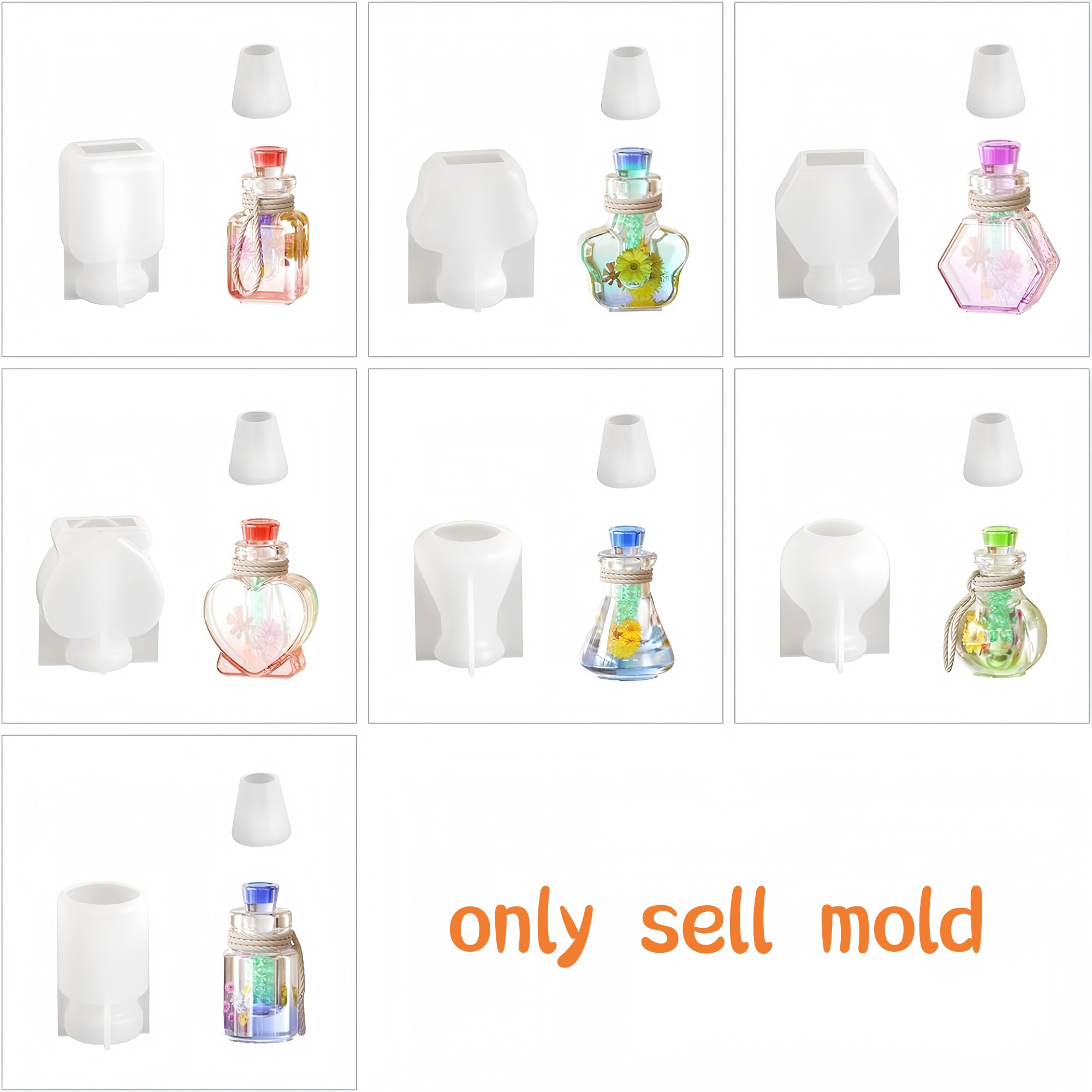 E-shop 14-teiliges Set kleine Flaschenbehälter und Stopfen Silikonformen, Treibflaschen Silikonformen, Gießformen Silikon, 7 Stile von Nachtlicht