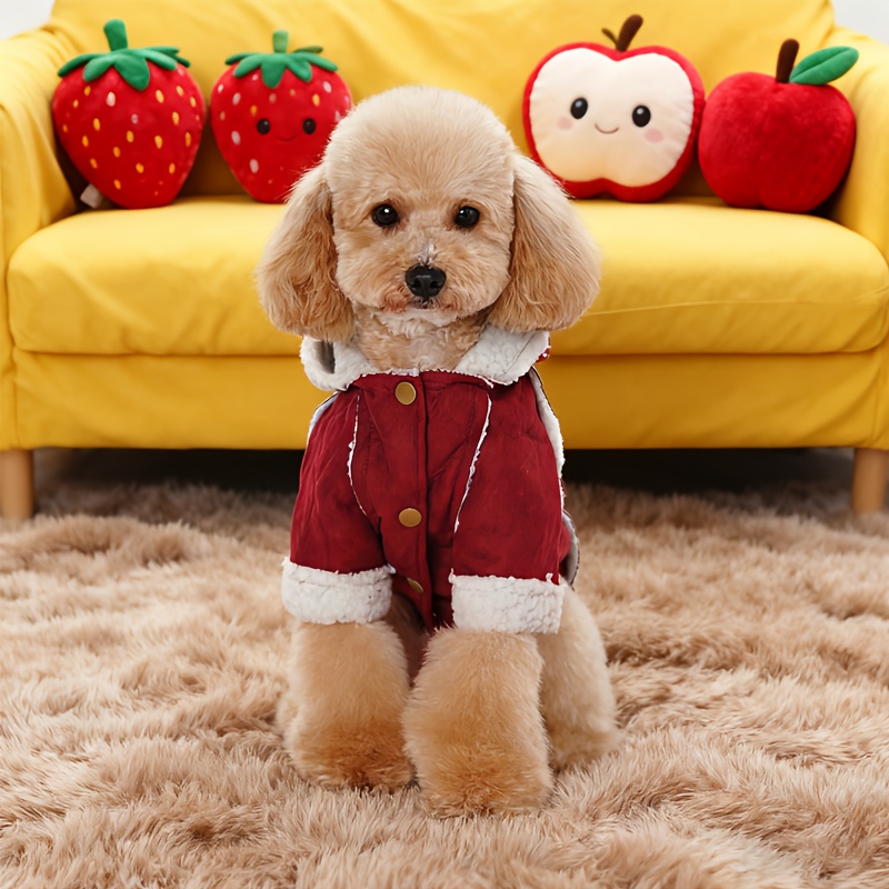 british style real fur like look winter dog jacket with sheep lining adjustable hooded collar button front closure poodle like pomeranian like small medium dogs cats outerwear cozy cold weather warm coat no Product details 2
