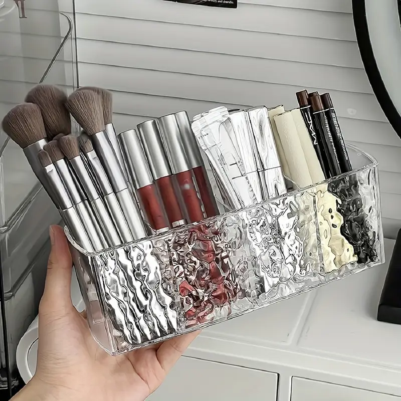 1 pet makeup organizer 4 compartment large capacity cosmetic storage box for brushes lipsticks and accessories lightweight unfinished desk caddy makeup organizers storage Product details 0