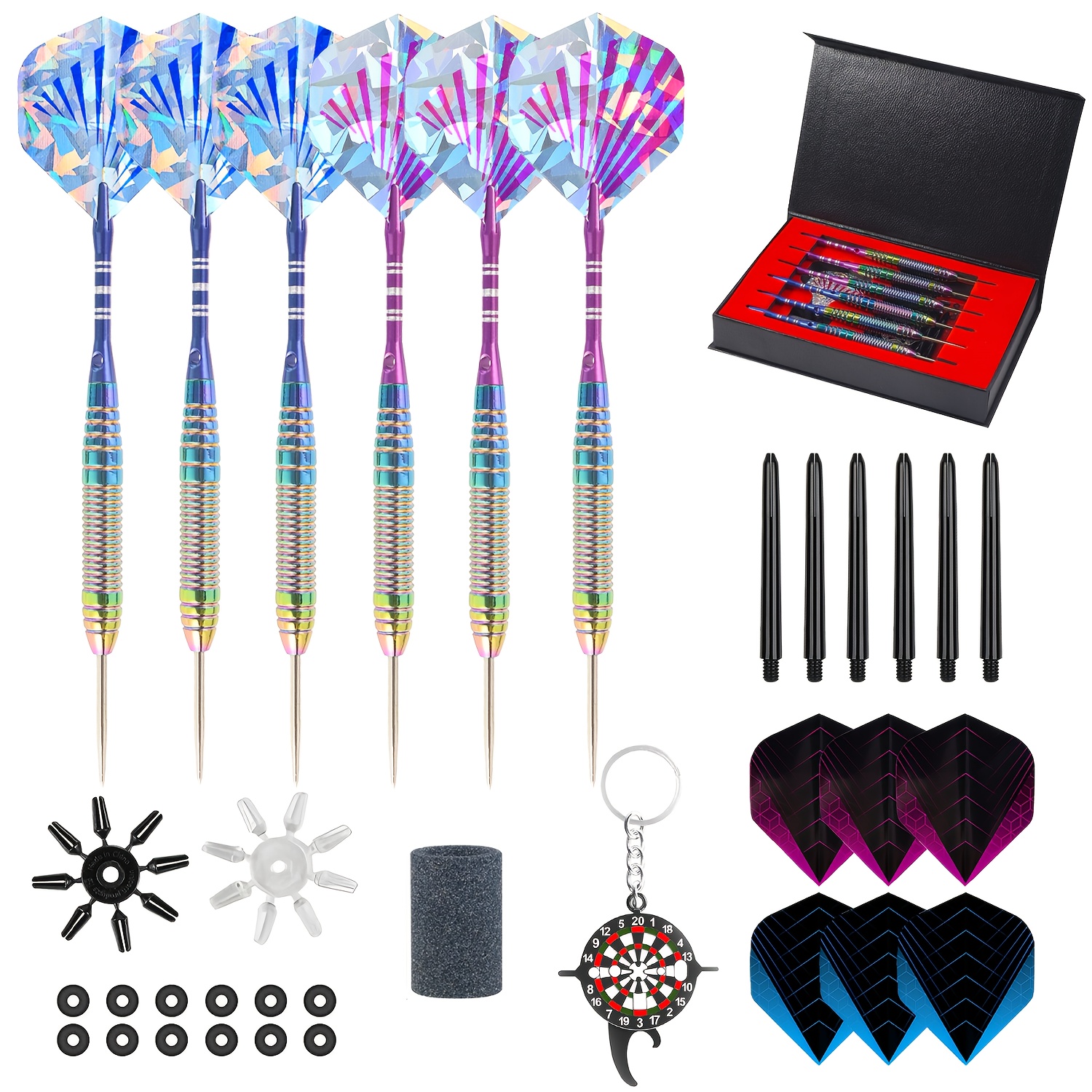 TEMU A Set Of 6 Standard Professional Steel Tip Darts Weighing 23 Grams, Featuring Colorful Designs, Along With 6 Plastic Shafts And 6 Flights. It
