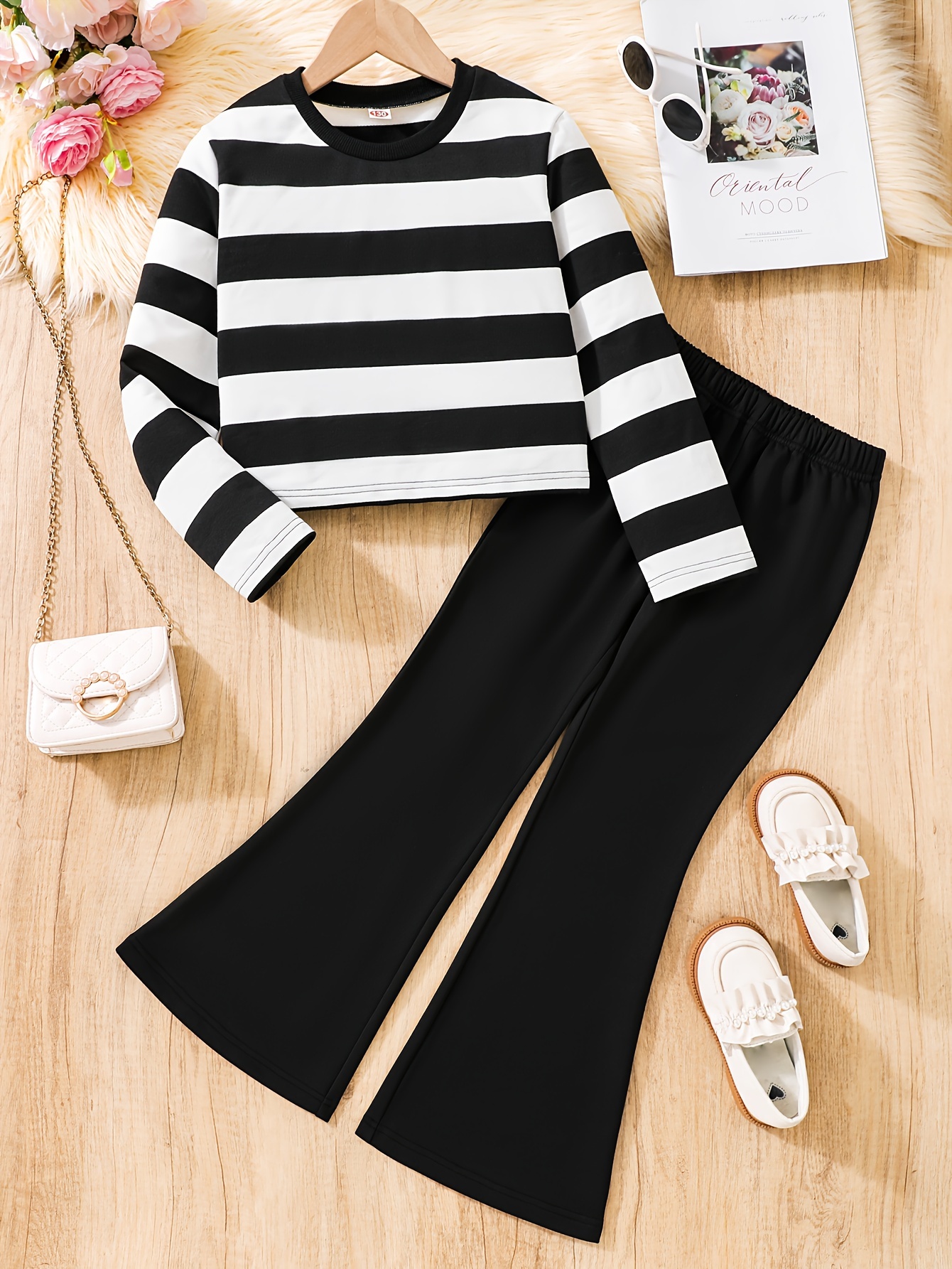 girls white striped long sleeve crop top wide Temu United Kingdom