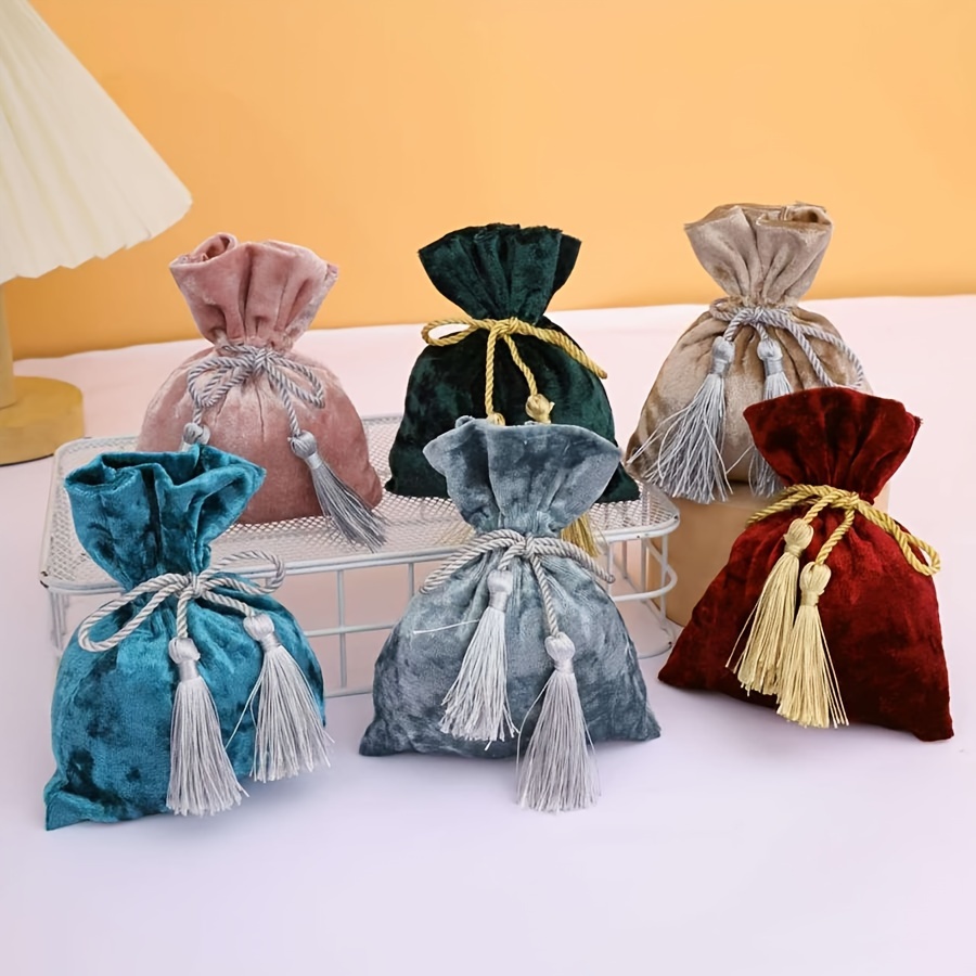 

10pcs Tassel Gift Bags - Assorted For Jewelry & Favors, Drawstring Pouches