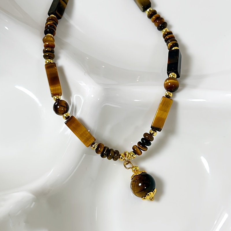 

Natural Tiger's Eye Pendant Necklace, Long Chain, Vintage Design, , No Magnetic, Men's Or Women's Fashion Accessory