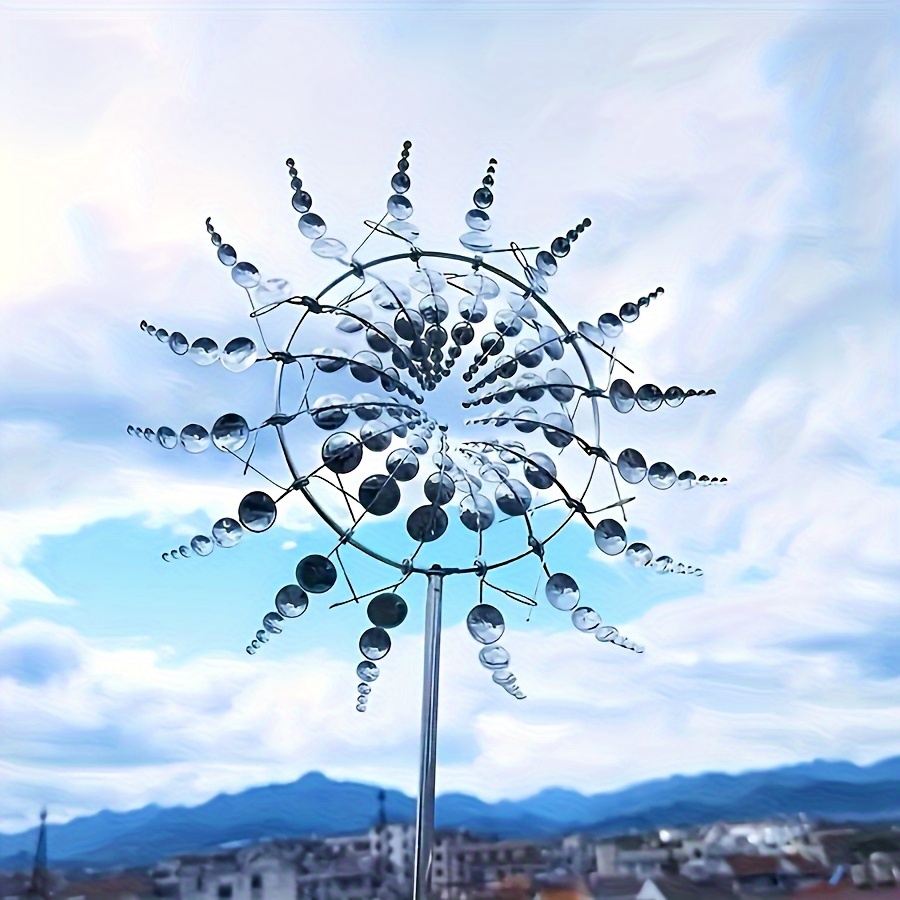 

Stainless Steel Windmill Sculpture - 3d Garden Wind Spinner, Freestanding Lawn & Yard Art Decor