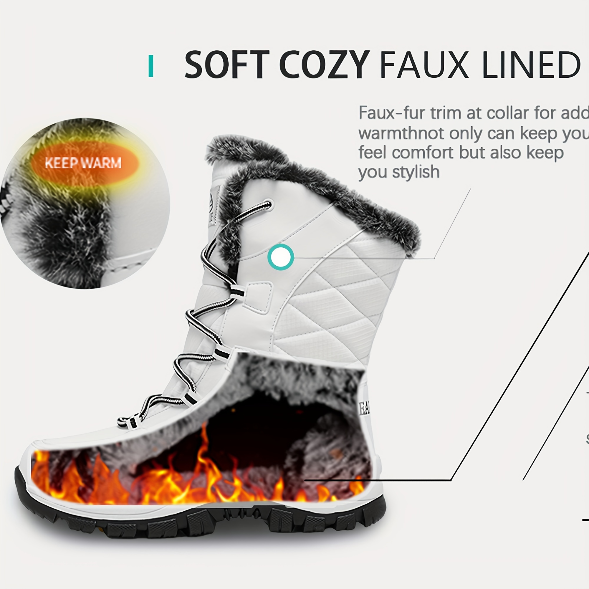   womens snow boot with waterproof lace up   calf outdoor winter deep tread   details 2