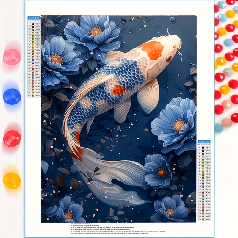 

1pc 5d Diamond Painting Set, Blue Koi Animal Theme, Round , Decoration, 30x40 Cm/11.8 Inches X 15.8 Inches, Suitable For Wall Decorations And Desktop Placement, A Gift