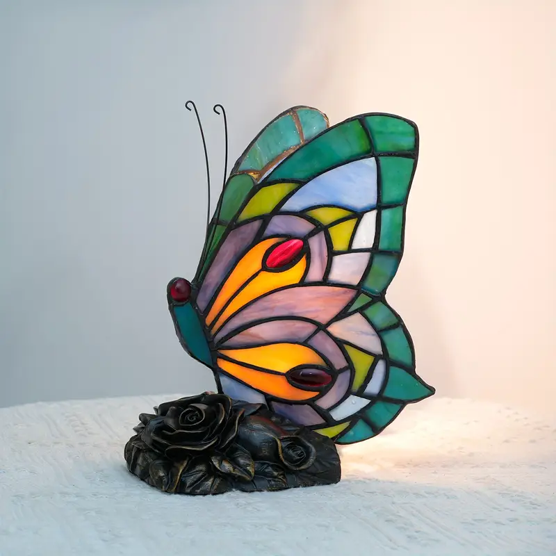 1pc stained glass table lamp colorful plug in lamp for bedroom decor creative animal themed home holiday gift decorations 3