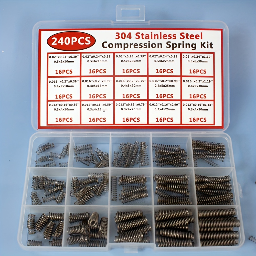 kit de   profesional de 240 piezas con 15 tamaños de mini  s de compresión/extensión/torsión galvanizados
